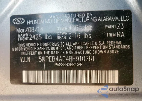 2014 Hyundai Sonata Gls z USA, uszkodzony, nr VIN 5NPEB4AC4EH910261